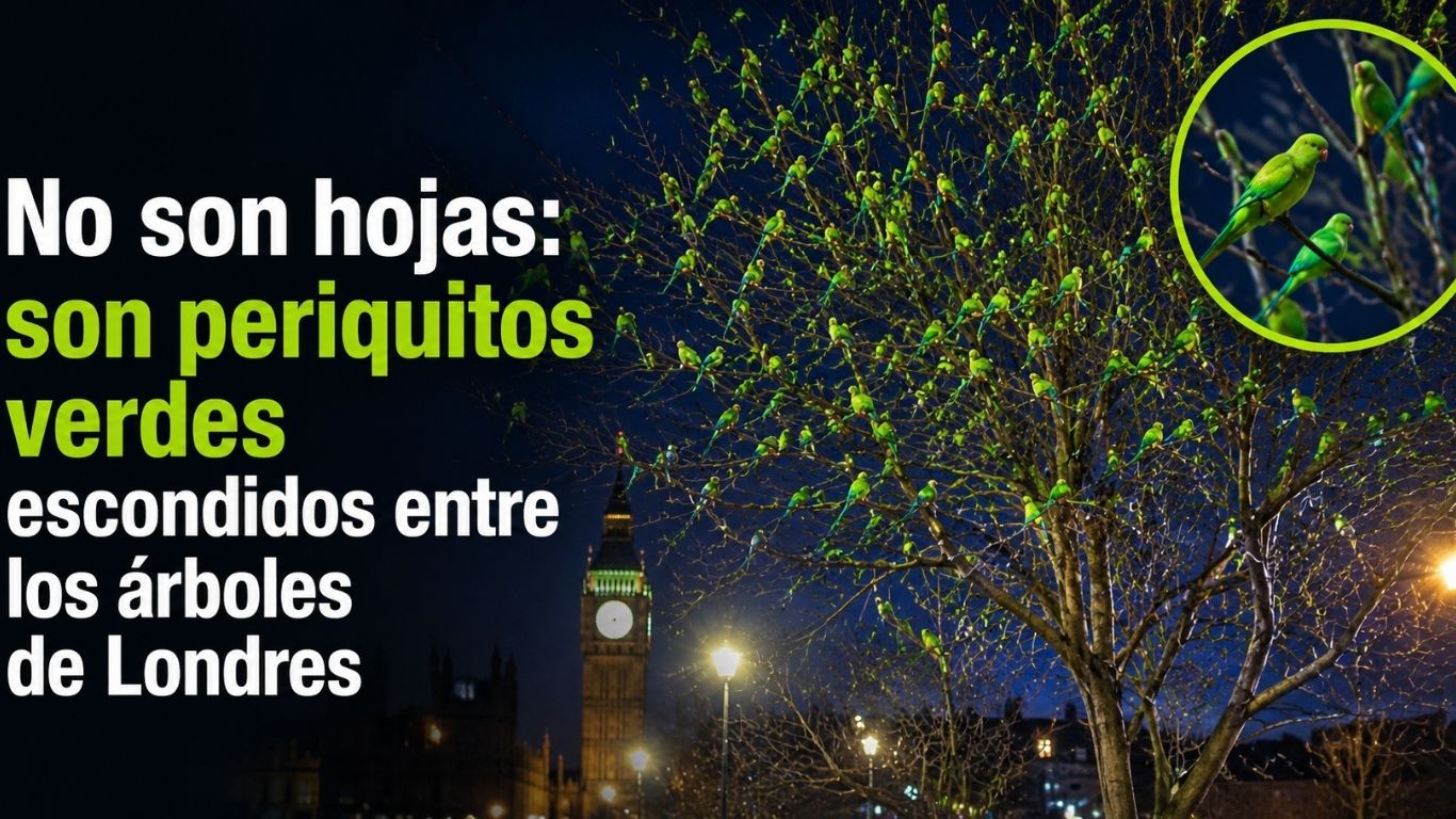 Periquitos verdes en árboles del Reino Unido